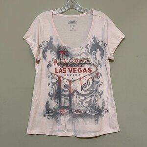 IFSE Womens Light Pink Rhinestone Sequin Welcome to Las Vegas Shirt Top XL